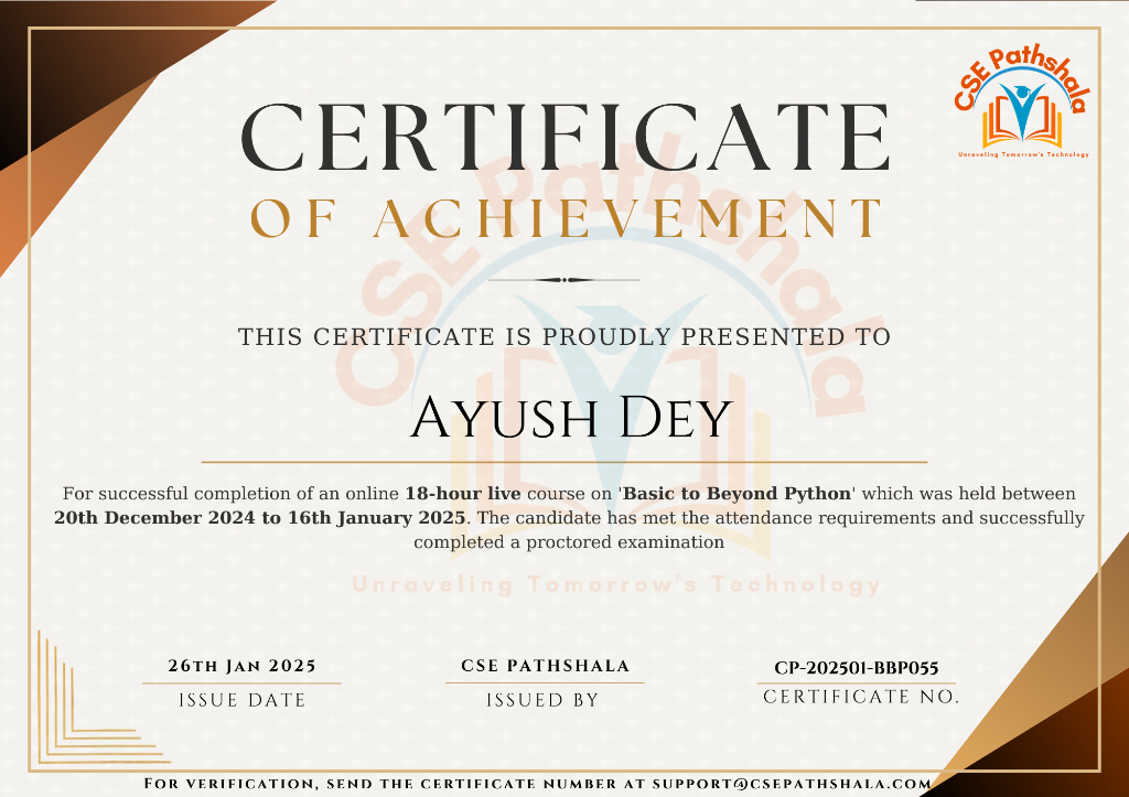 Certificate for Basic to Beyond Python