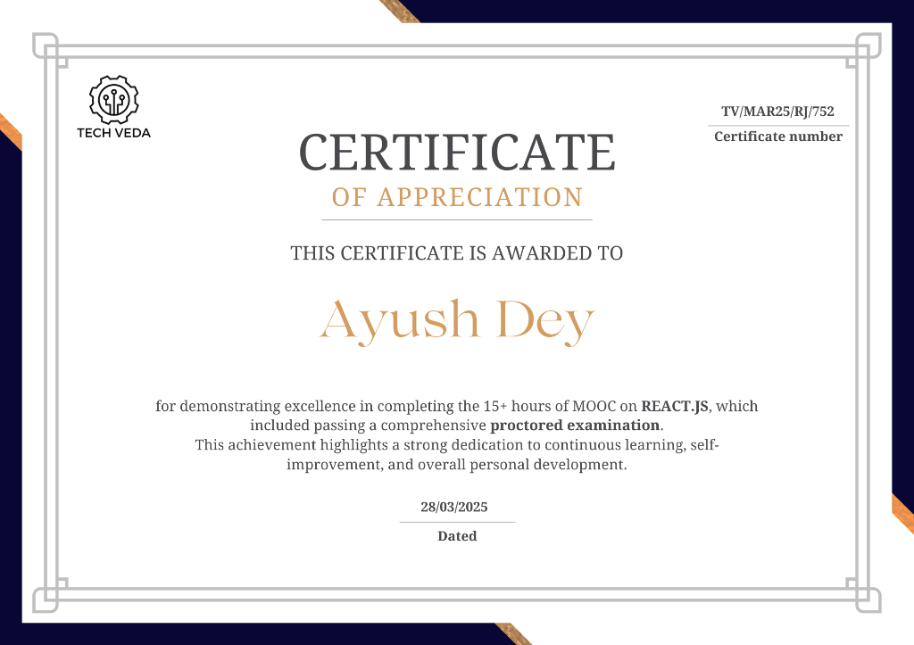Certificate for React.js